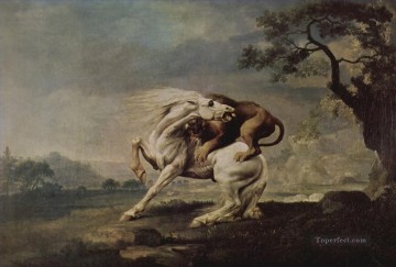 cheval attaqué par un lion Peinture à l'huile